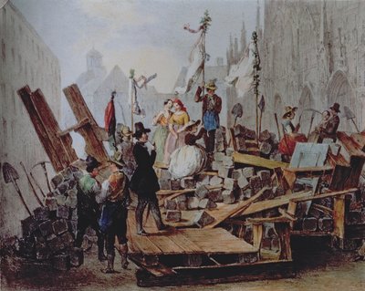 Barricades in the Stephansplatz, Vienna, 1848 by Edouard Ritter
